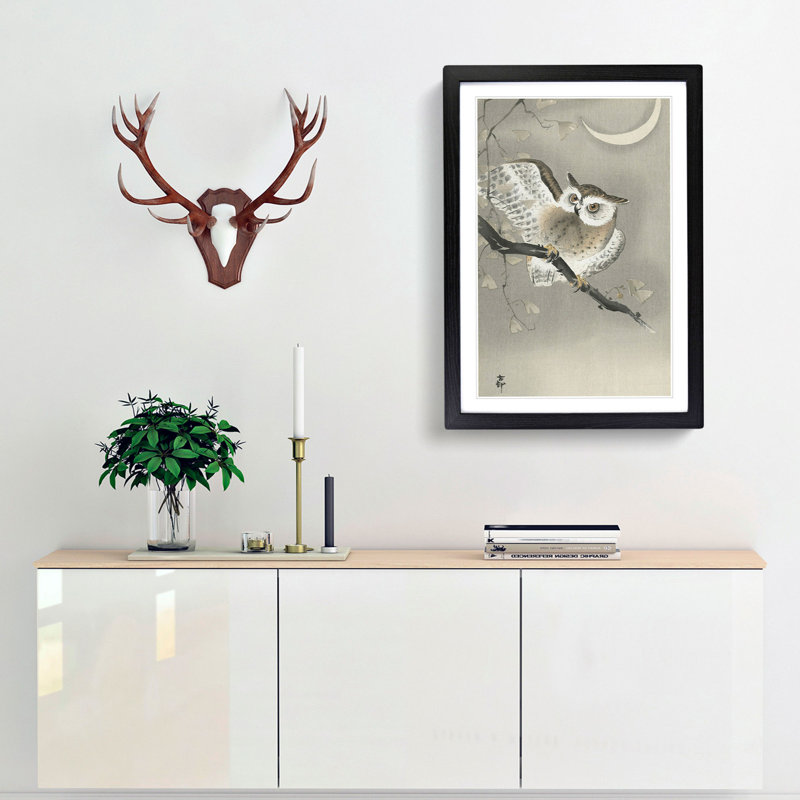 Long-Eared Owl by Ohara Koson - Picture Frame Painting Print, 48cm H x 36cm W x 2cm D, Black Framed