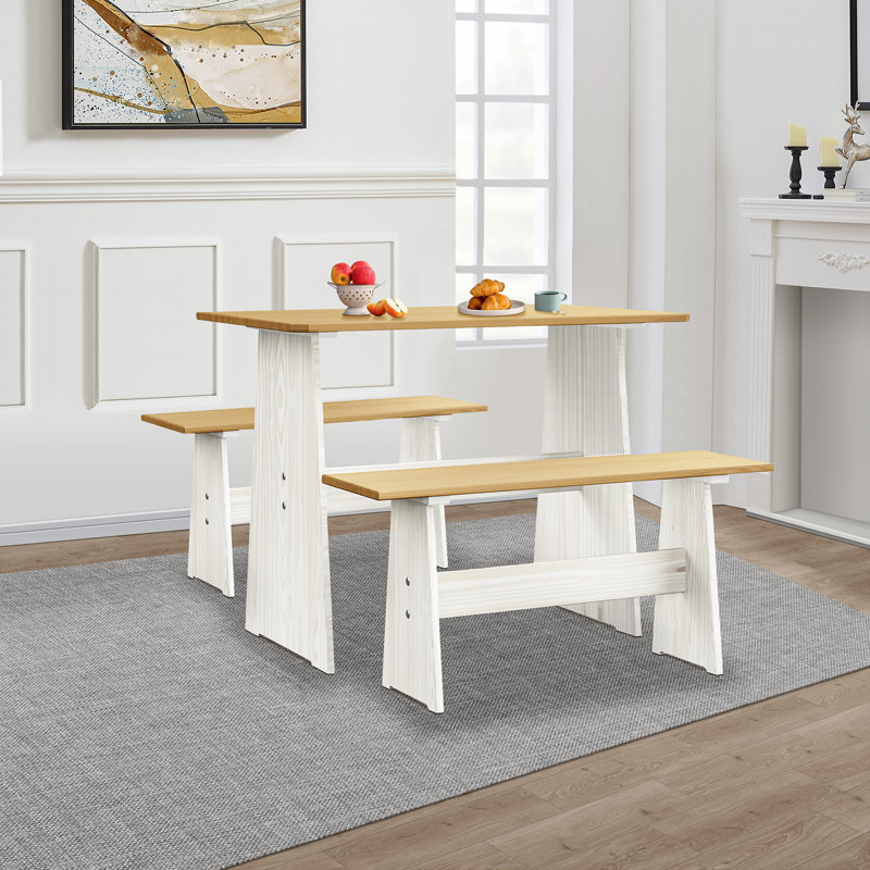 Ensemble de salle à manger en bois massif 3 pièces Treya, Blanc