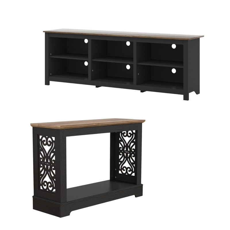 Ensemble de 2 pièces de console et de meuble télé Inniss, Knotty Oak, Noir