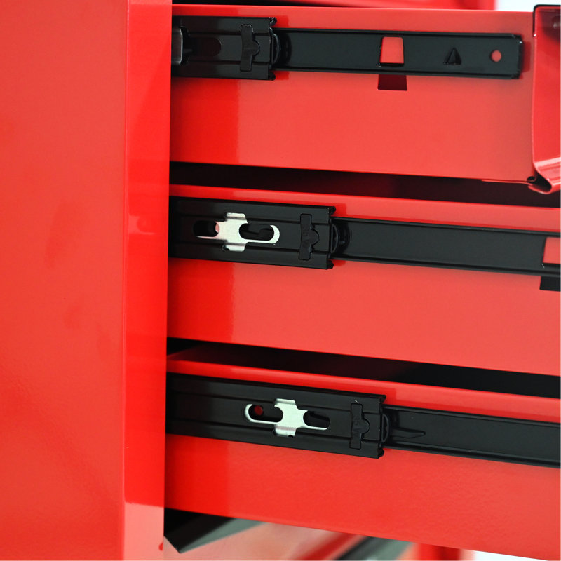 Coffre à outils 20 po à 4 tiroirs, armoire à roulettes avec roues universelles, rouge et noir, glissière à roulement pour un fonctionnement en douceur, tiroirs en acier, poignée sur un côté, frein de 4 po