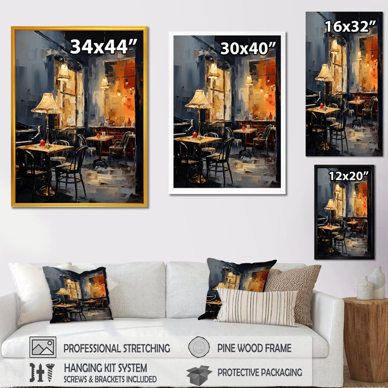 Yellow Jazz Cafe Melody 1 - musique Jazz, art mural, Cadre photo doré simple, H 32 po x l 24 po x P 1 po