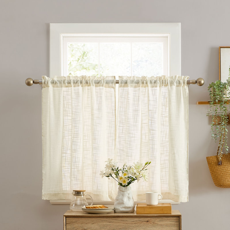 Galiena Faux Linen Textured Semi Sheer Rod Pocket Curtain Tiers for Kitchen & Bathroom, Set of 2, 35" W x 36" L, Beige