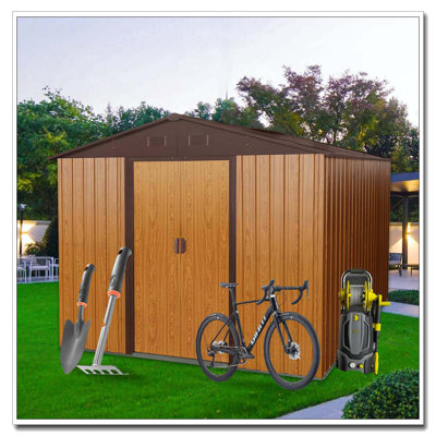 Remise de rangement extérieure en métal 8 pi x 10 pi avec base en métal, café