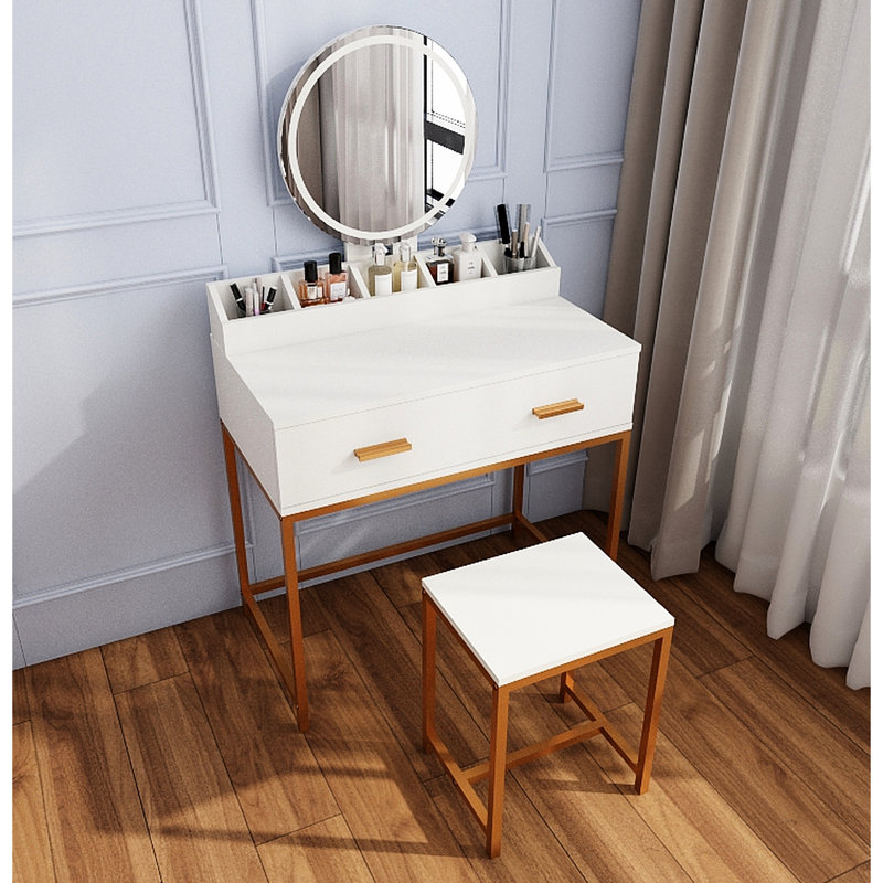 Ensemble de coiffeuse avec miroir, tabouret et tiroirs de rangement Elegant