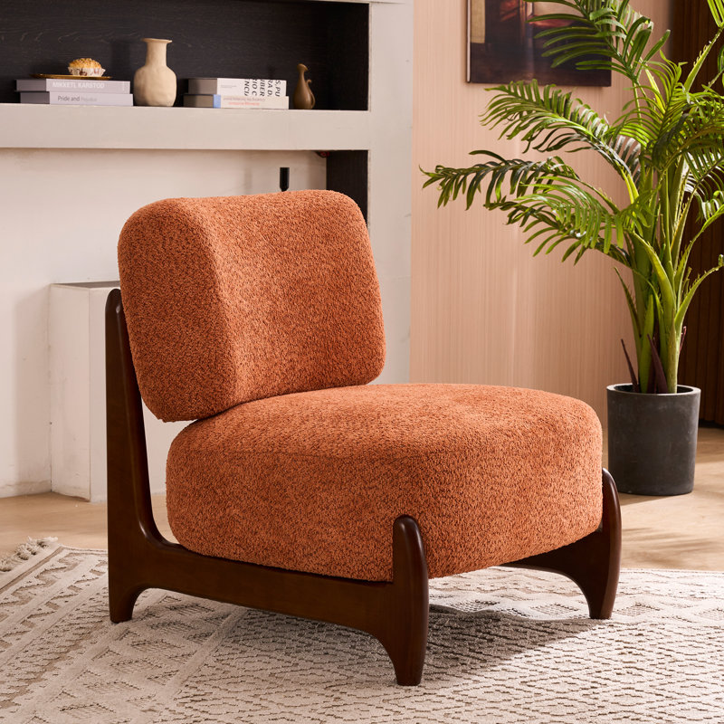 30"W Boucle Armless Upholstered Accent Chair With Solid Wood Leg, Orange