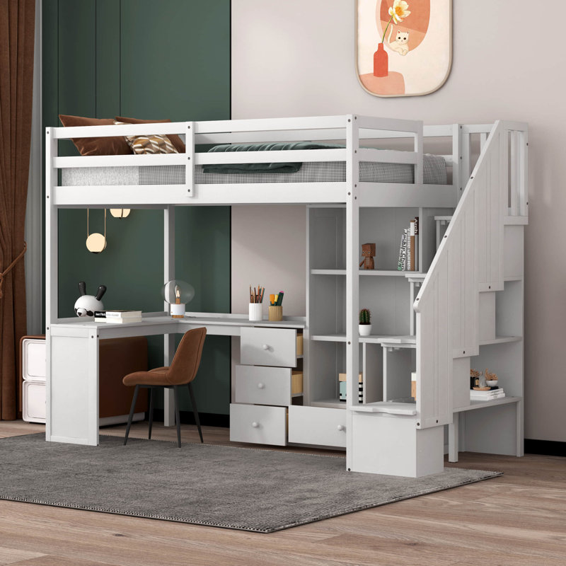 Lit mezzanine simple pour enfants Alayziah, Blanc