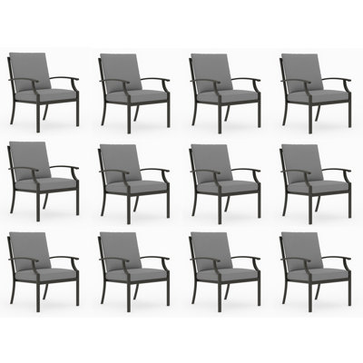 Chaise de salle à manger d'extérieur empilable en métal avec coussins (ensemble de 12)