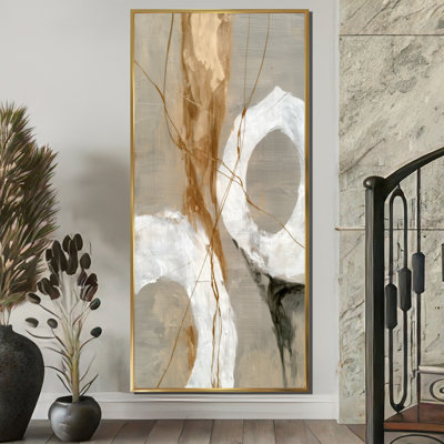 Gold White Abstract Modern Shapes - Abstract Shapes Wall Decor, Gold Modern Framed Wall Art