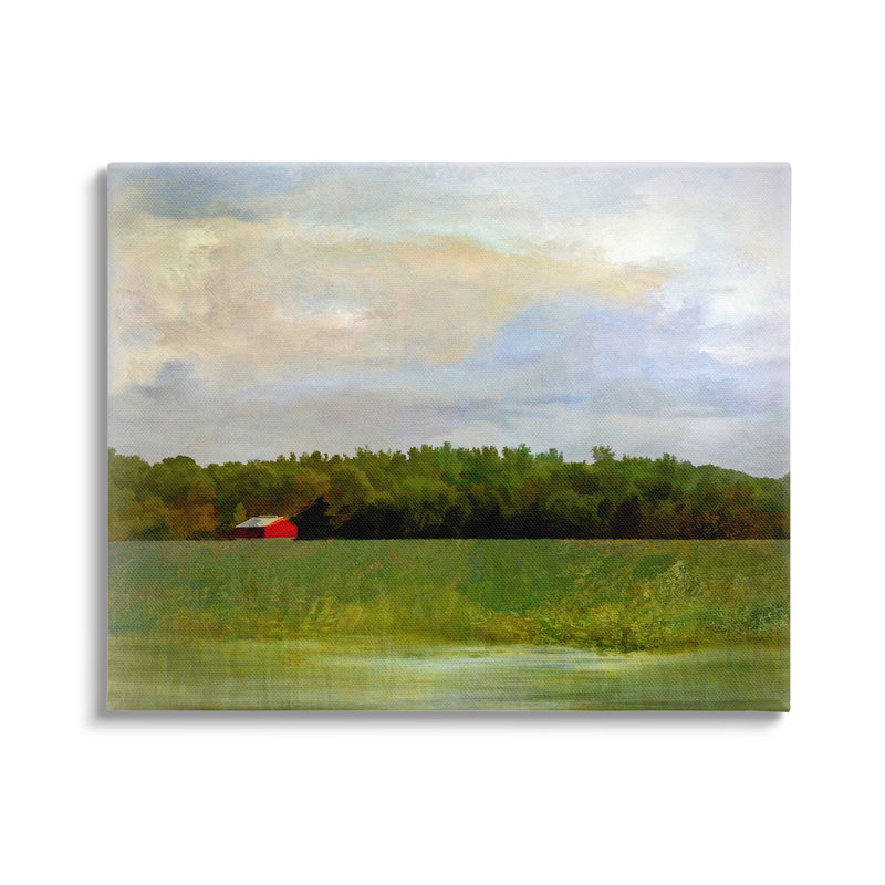 Paysage champêtre rouge, paysage champêtre sur toile, H 16 po x l 20 po x P 1,5 po