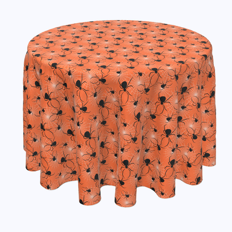 Geometric Round Halloween Tablecloth, 108" L x 108" W, Halloween Spiders Web