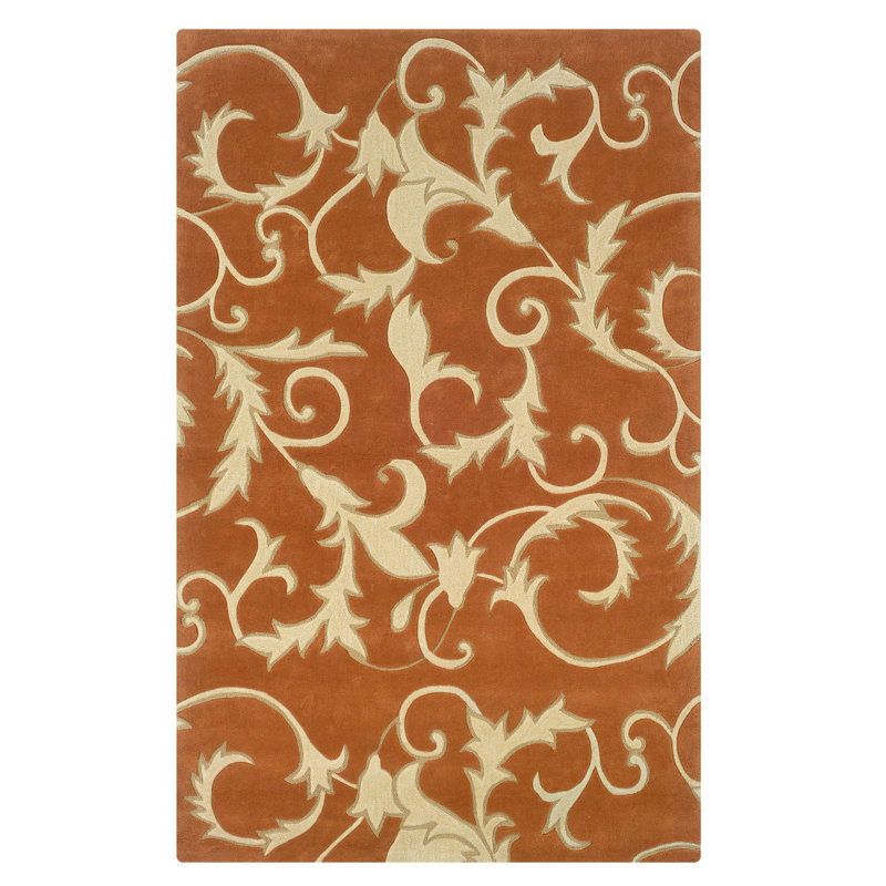 Tapis orange touffeté à la main Marisela, Rectangle 5 pi x 7 pi