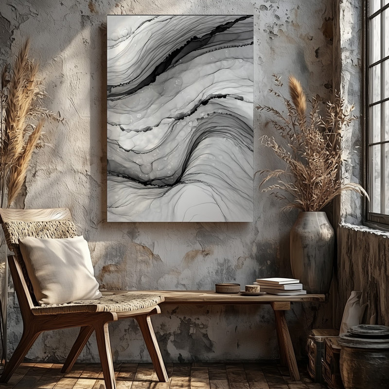 Toile à motif abstrait monochrome captivant mettant en vedette des couches translucides fluides d'art mural