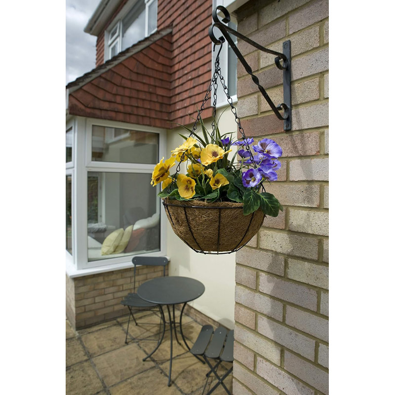 2 x Hanging Baskets with Purple & Yellow Flowers and Decorative Grasses (Set of 2), Yellow/Purple