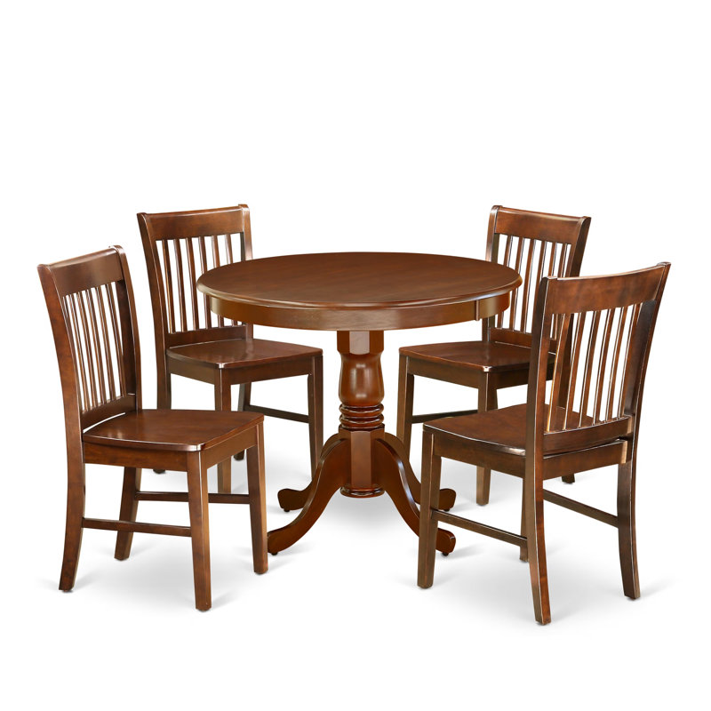 Ensemble de salle à manger 5 pièces comprenant une table de salle à manger ronde avec piédestal et 4 chaises en bois, 36 x 36 pouces, acajou