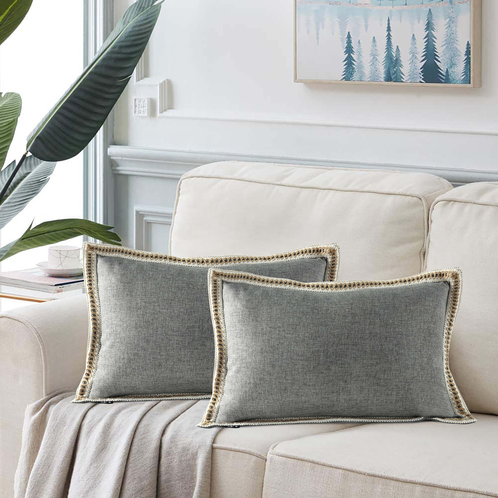 Color Pillow Cover, Gray, Rectangle 16"H x 24"W