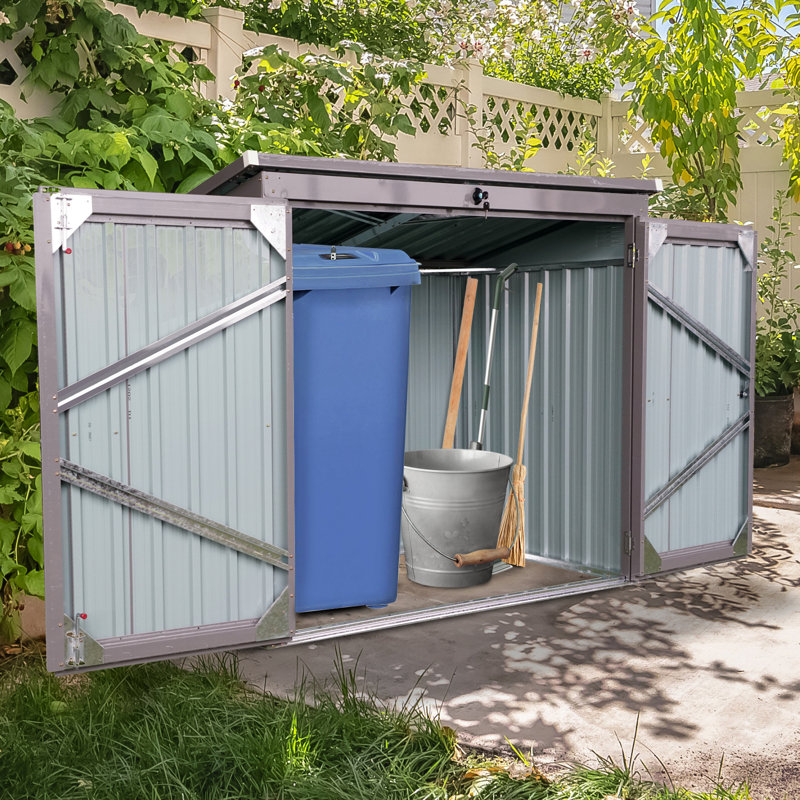 La poubelle contient 2 poubelles en métal pour le rangement des ordures, en acier inoxydable galvanisé, une remise pour la cour de jardin grise