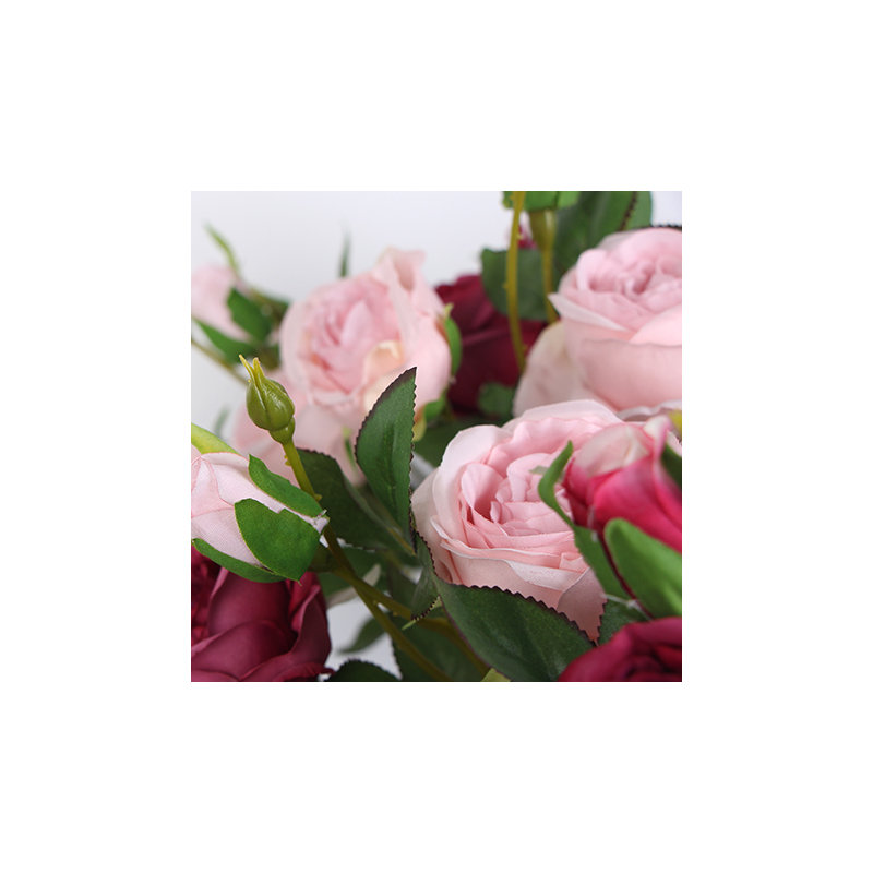 Tige de rose fleuri en soie, 3 tiges, Rose clair