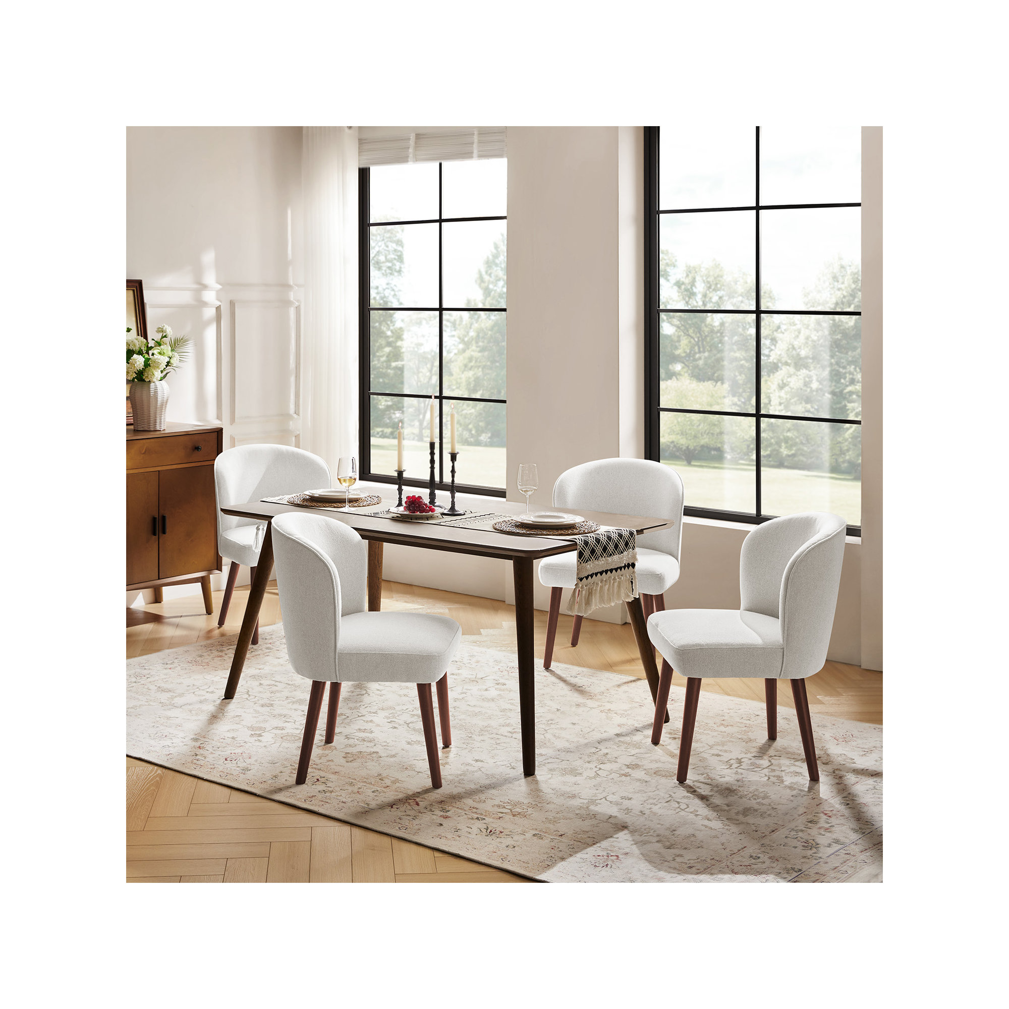 Palmdale Mid-Century Modern Upholstered Dining Chair Set, White, 4