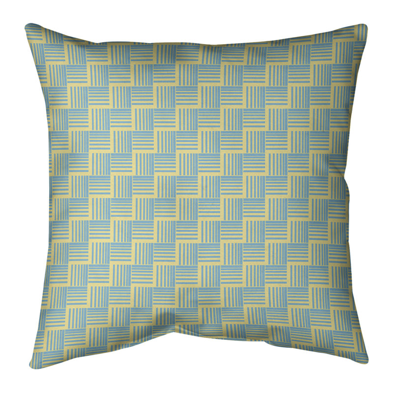 Rayures tressées Coussin décoratif, H 20 po x l 20 po, Duvet synthétique, Petit jaune / sarcelle