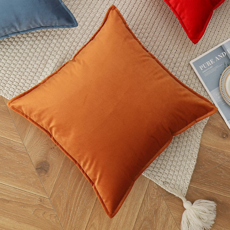 Housses de coussin décoratif en velours 18 x 18 pouces, housses de canapé douces carrées, Orange