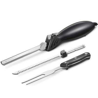 Ensemble de couteaux électriques Z3042 - 2 pales pour la viande et le pain, fourchette incluse, idéales pour découper la viande, la volaille, le pain, la mousse d'artisanat et plus encore