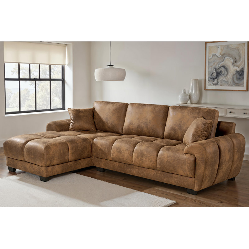 4 Seater Corner Sofa , Left Hand Facing, Brown Microfiber / Microsuede