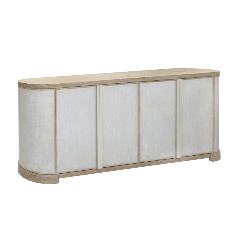 Light Natural 4-Door Linen Credenza with Adjustable Shelves