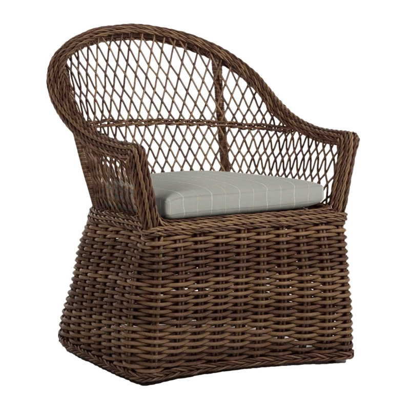 Soho Woven N-Dura Resin Wicker Outdoor Arm Chair, Linen Dove, No Welt, Raffia