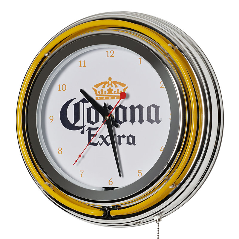 Corona Retro Round Neon Wall Clock with Pull Chain