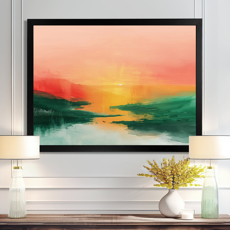 Green Red Magical Sunset Dunes I - Desert Wall Decor, H 12 po x l 20 po x P 1 po, Cadre simple noir