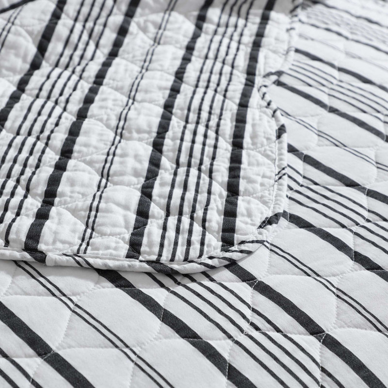 Gray and White Striped Cotton Twin Quilt Set