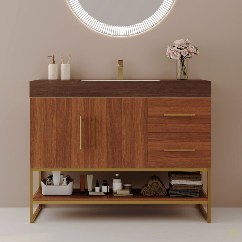 Meuble-lavabo moderne 36 po avec lavabo en céramique sans couture et armoire autoportante
