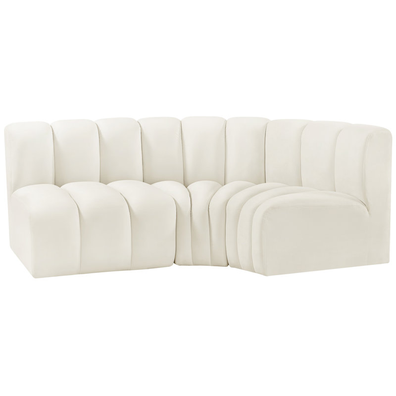 Holdren Upholstered Curved Sectional Reversible, Cream Velvet