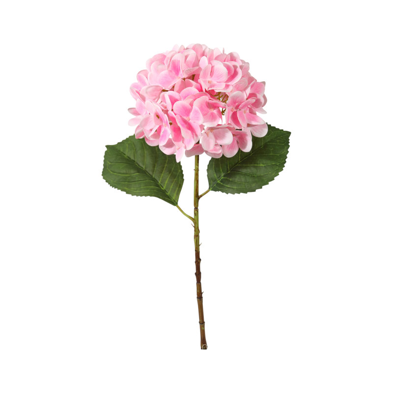 Tige d'hortensia artificielle de 17,75 pouces avec une fleur rose de 8 pouces, une fausse fleur réaliste pour la maison, le mariage et les arrangements floraux