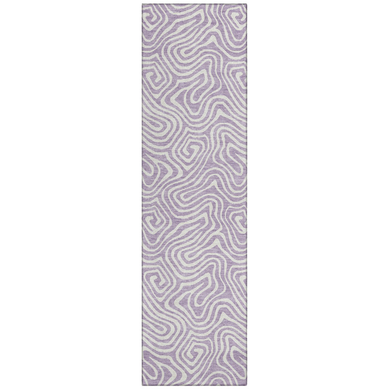 Lavender and White Flat Woven Synthetic Runner Rug