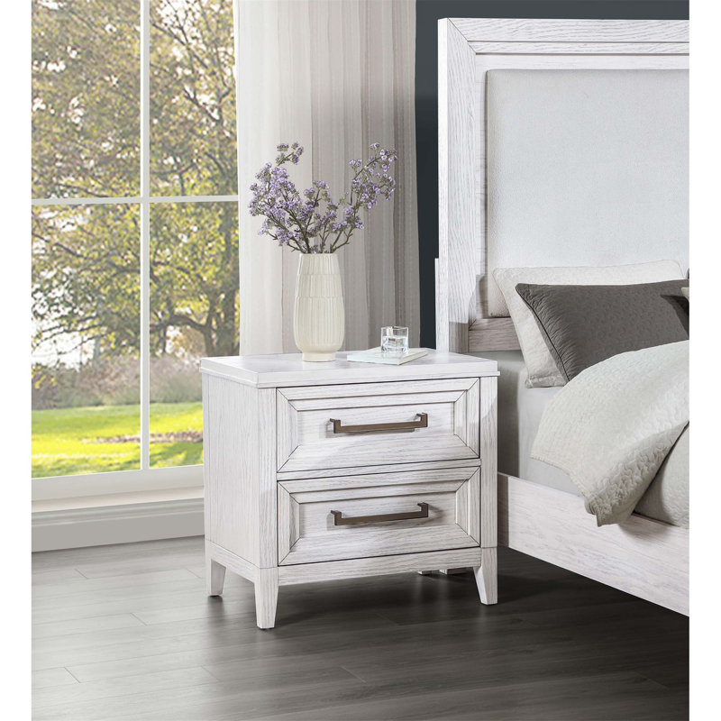 Table de chevet vieillie 2 tiroirs avec charme rustique et fonctionnalité moderne pour le chevet Avril