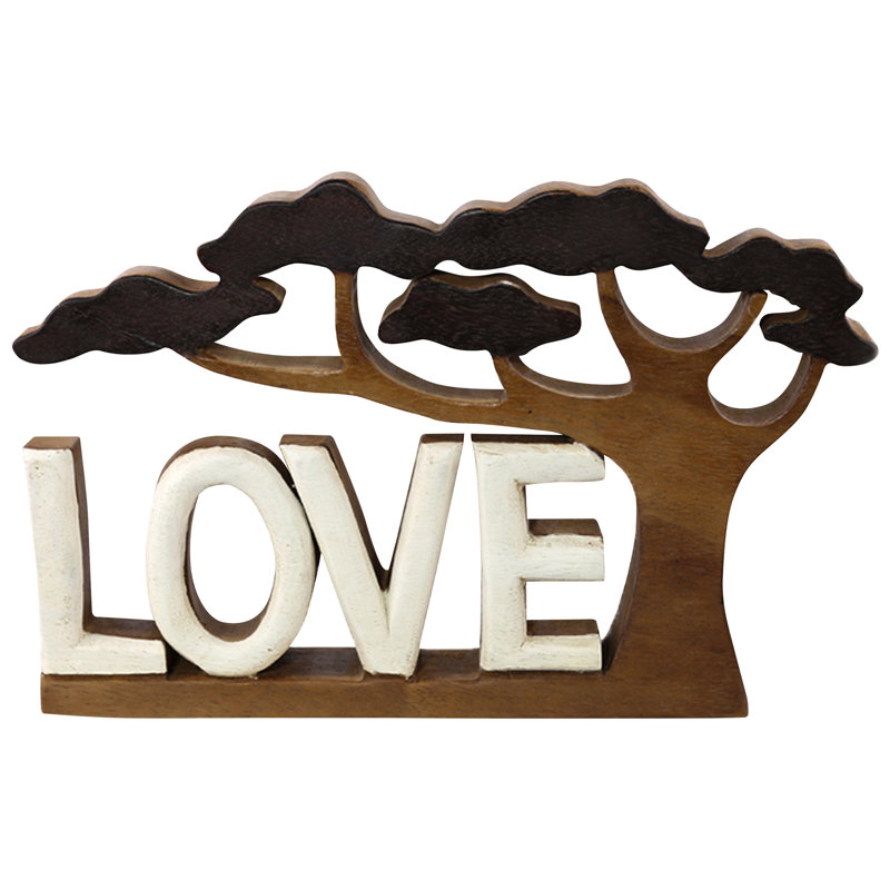 Elfgund Handmade LOVE Word Under Tree Wooden Sculpture Symbol of Harmony Valentines Day Decor for Home