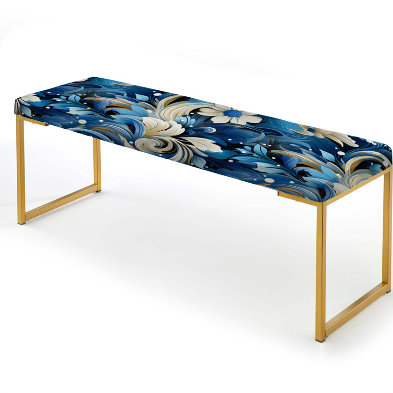 Paisley Upholstered Gold Bench, Nautical Allure Paisley Pattern VII