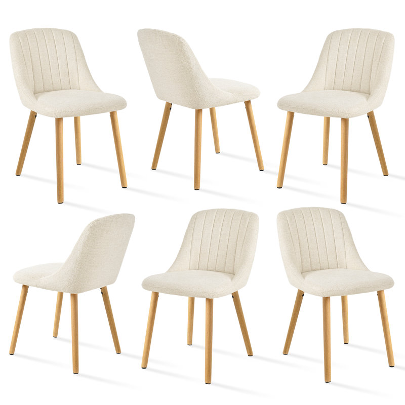 48.5cm H Upholstered Upholstered Back Side Chair, Cream Chenille/Natural