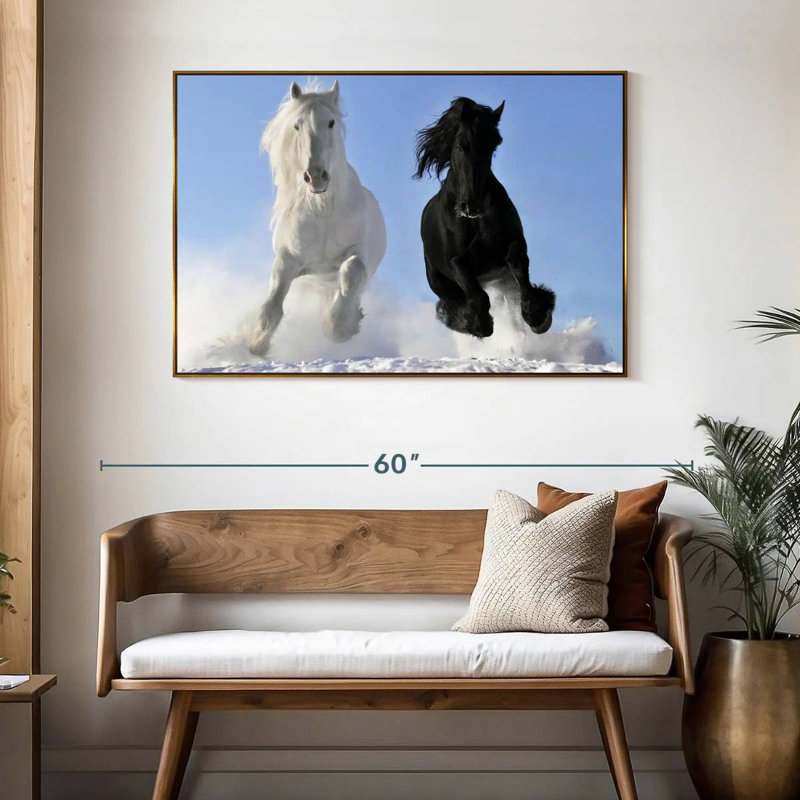 Chevaux frison d'hiver, 46 po x 31 po, Cadre flottant doré