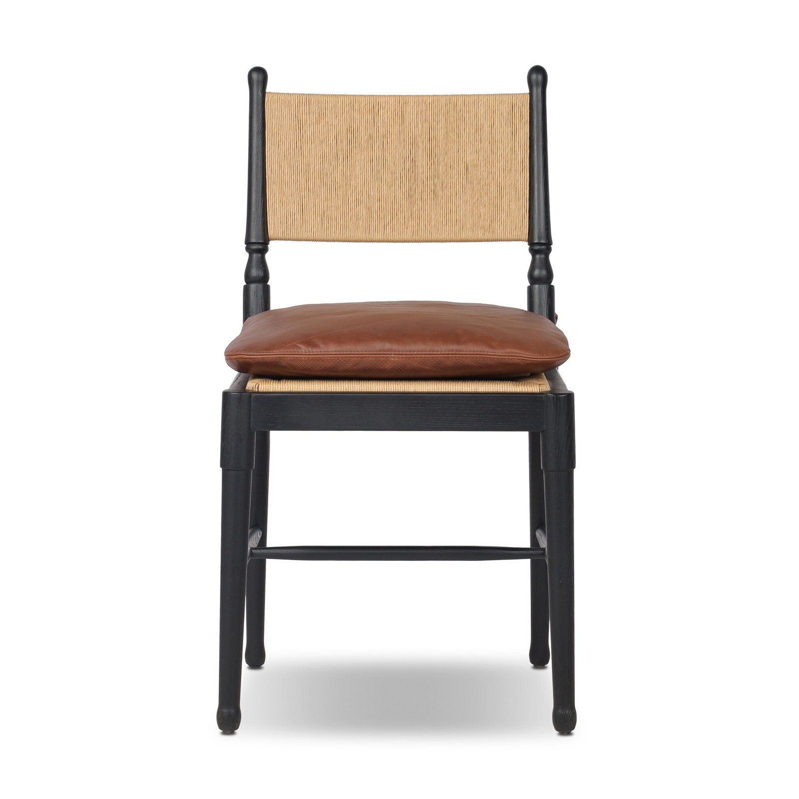 Fayth Dining Chair with Cushion, Mahogany Genuine Leather, Stained Black Ash