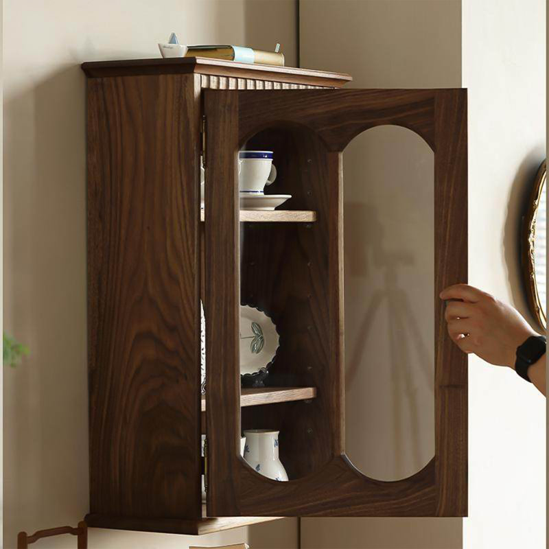 Armoire de rangement murale 17,72 "rétro française noyer noir brun, tablette de présentation pour tasses de cuisine et salle à manger