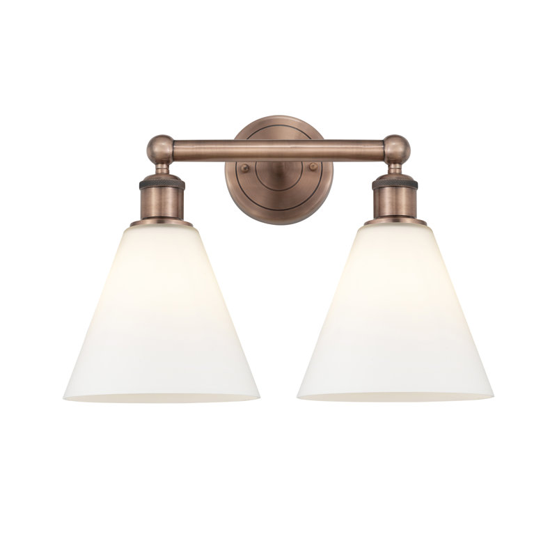 Éclairage de salle de bain à 2 lumières à intensité variable Mallery, Blanc mat, Cuivre antique