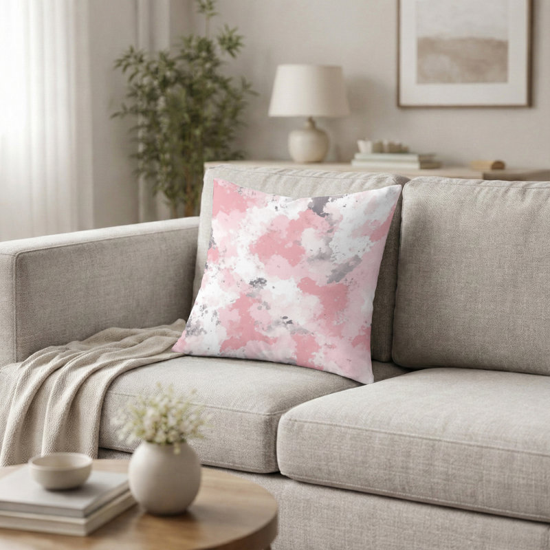 Coussin Abstract - coussin moderne rose et gris, H 20 po x l 20 po