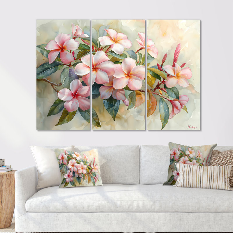 Ensemble de salon Tidiane - Plumeria Wall Art, Métal métal, H 40 po x l 60 po x P 1 po