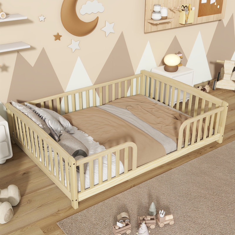 Lit pour tout-petit Montessori, structure en bois de pin (naturel, double), Lit double, Naturel