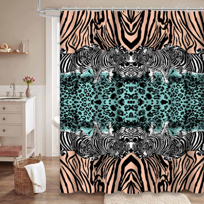 Rideau de douche abstrait à motif abstrait zébré noir et blanc avec 12 crochets
