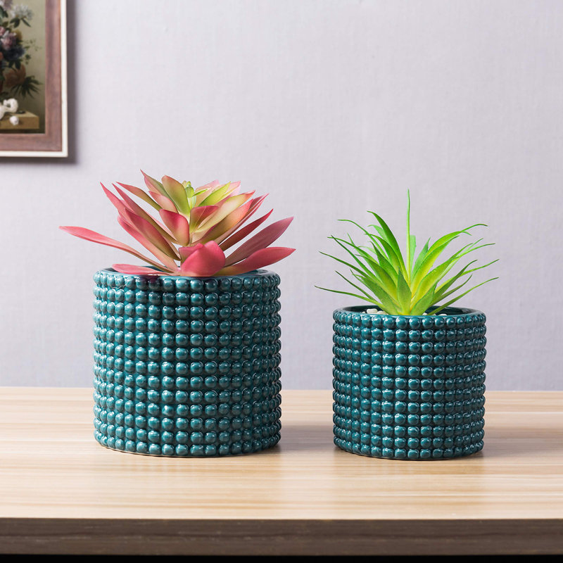 Ensemble de 2 pots à fleurs en céramique Nicolaus, Turquoise
