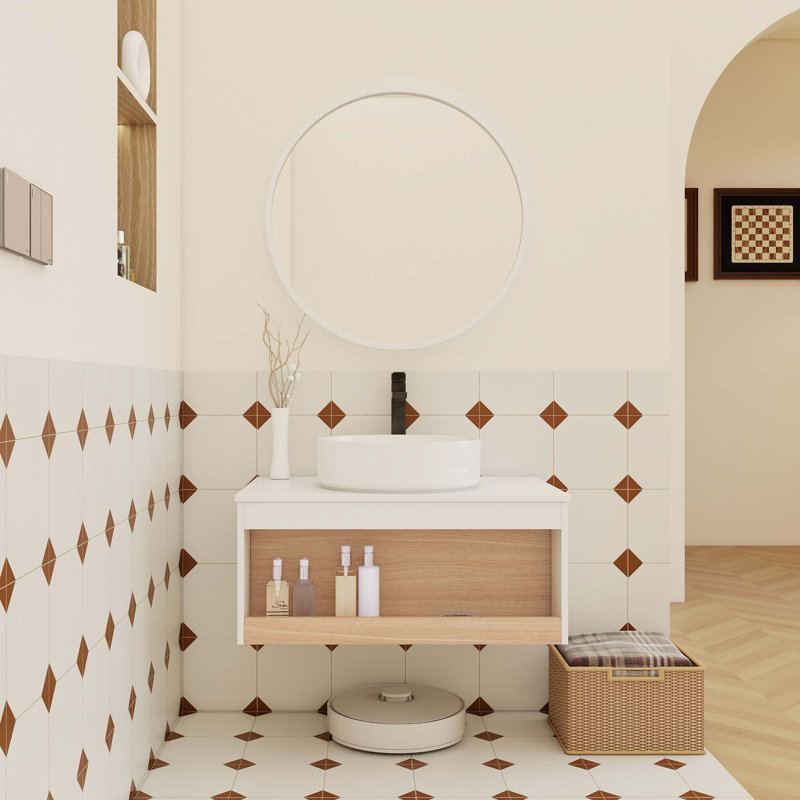 Meuble-lavabo mural peu encombrant avec rangement ouvert, 30"