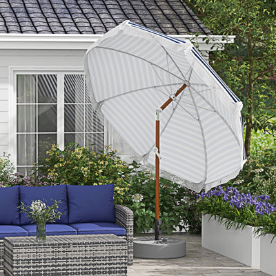 Outsunny Outdoor Patio Umbrella With Tilt, Vent, Market Table Umbrella Parasol With Fringed Ruffles And Flounce,  Strip
